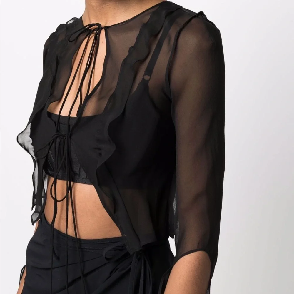 Christopher Esber Ruffled Tie Silk Shirt AU size 6 Black NWT - Picture 7 of 10